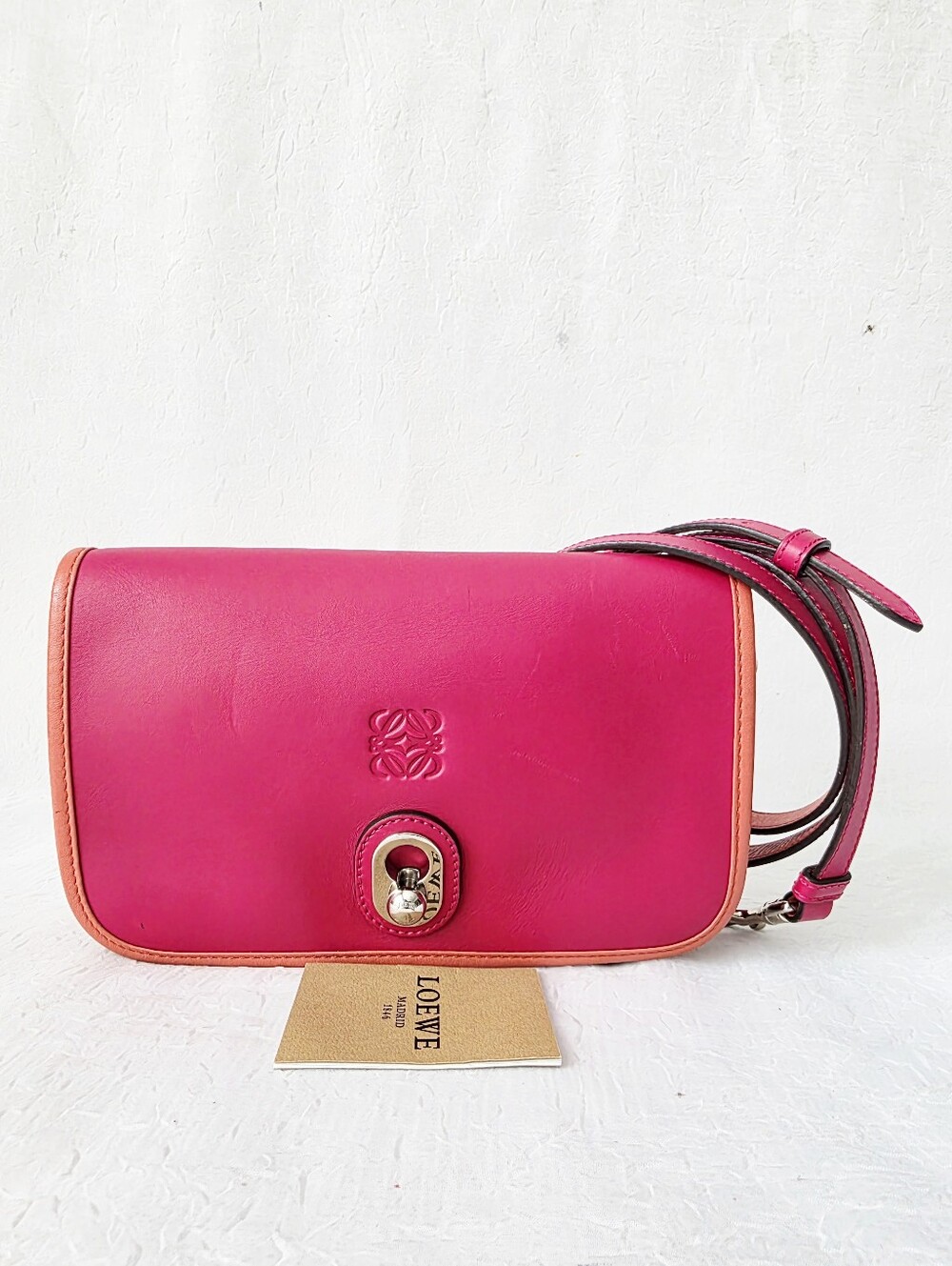 Auth Loewe Anagram Bicolor Leather Crossbody Bag